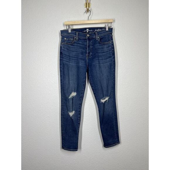 7 For All Mankind Josefina Skinny Boyfriend Jeans Women's 27 Blue Button Fly - Picture 1 of 6